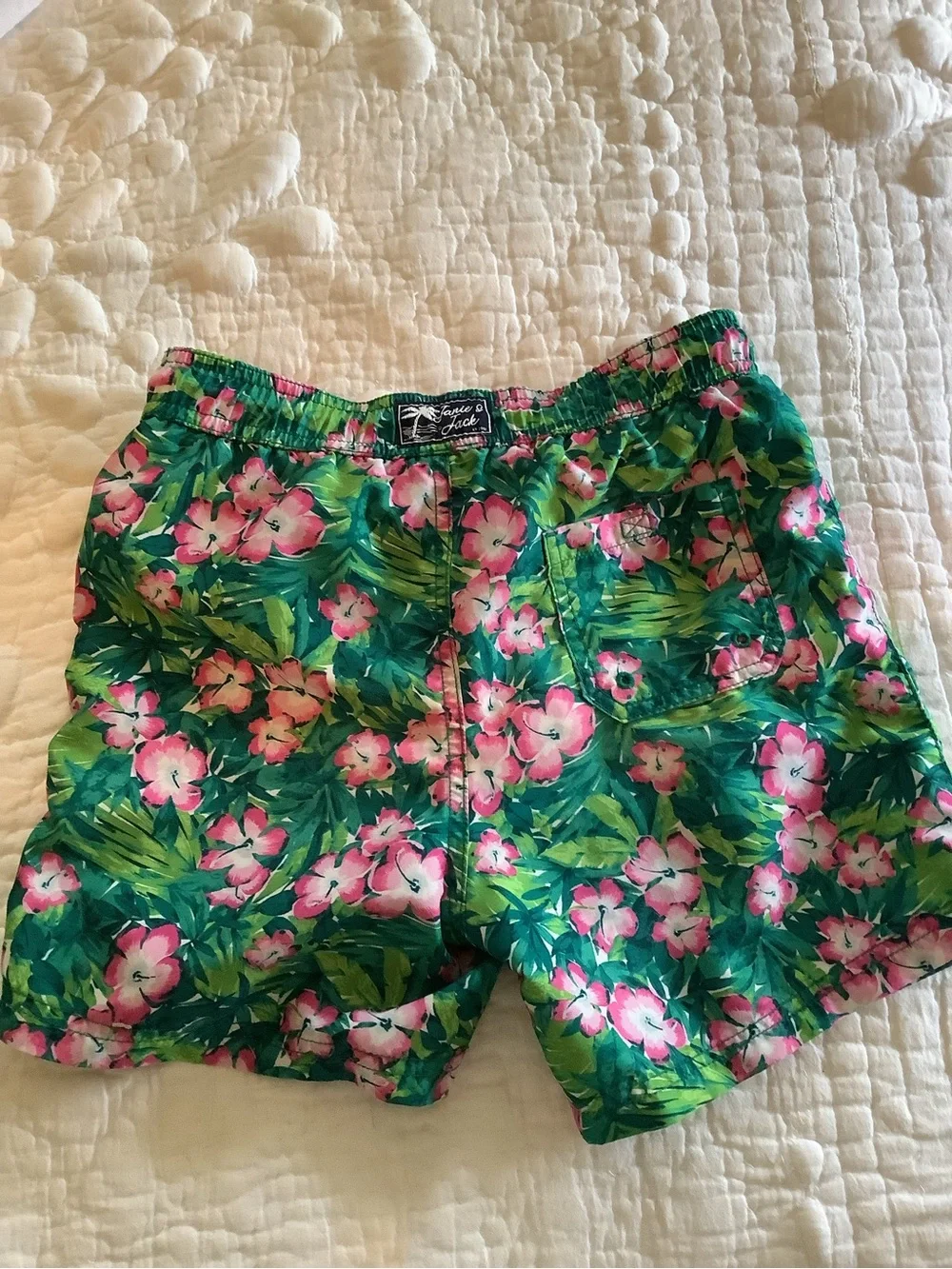 Janie and Jack Boys Tropical Floral Swim Trunks - Pink & Green